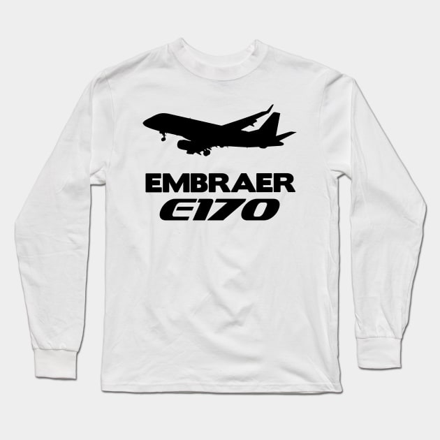 Embraer E170 Silhouette Print (Black) Long Sleeve T-Shirt by TheArtofFlying